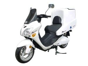 Side View Of White Electric Motorbike