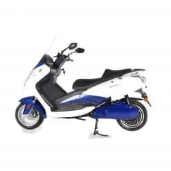 Side View Of White And Blue Electric Motorbike