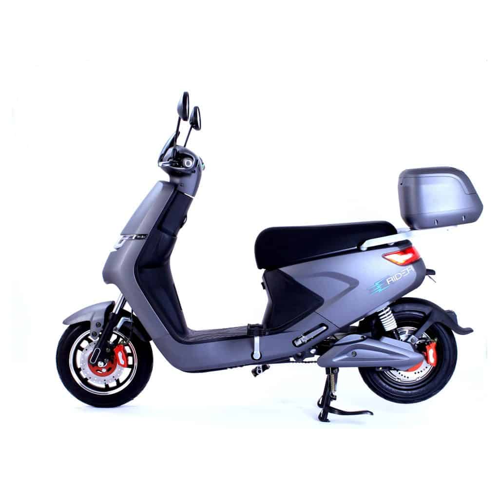 Side View Of Dark Grey Electric Moped